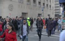 Morning crowd at the NYC Federal Reserve in Manhattan