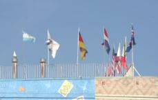 Flags on top of a building in Venice Beach